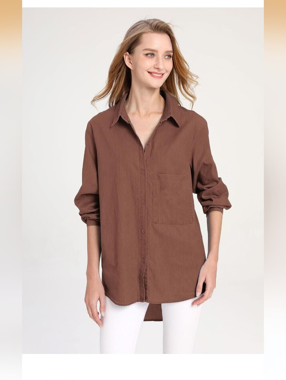 Women's Long Sleeve Shirts Button Down Blouse Cotton Tunic High Low Tops Size XL